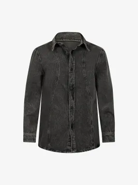 Camicia ampia con impunture uomo cotone nero