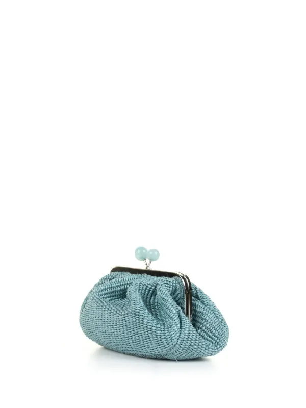 Light blue handmade clutch bag in raffia