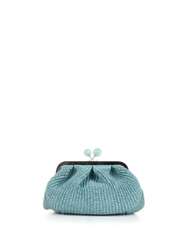 Light blue handmade clutch bag in raffia